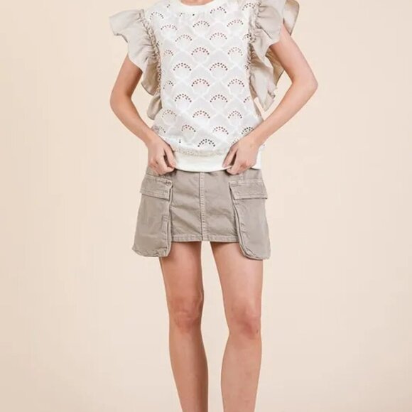 Lime 'N' Chili Ruffle Cap Sleeve Embroidered Eyelet Blouse - Picture 11 of 11